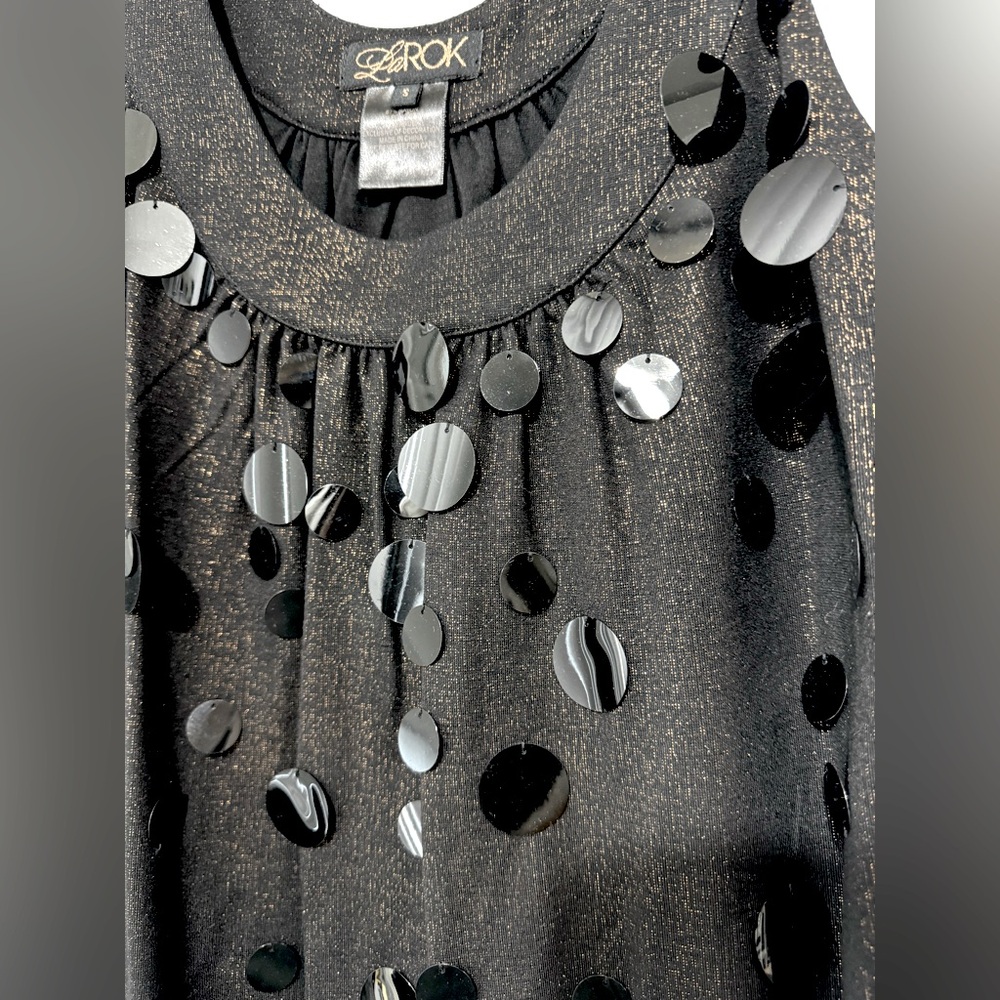 LaRok Mini Dress with Sequins in Black Bronze Metallic Size Small